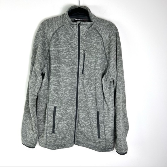 Swisstech Mens Fleece Jacket Gray Space Dye Zipper Pockets Mock Neck L - Picture 1 of 9